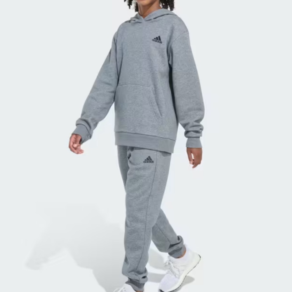 Adidas Heather Fleece Pullover Set Kids Charcoal Grey 7 New With Tags - Picture 5 of 8